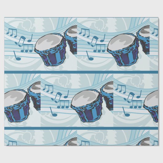Blue Bongo Drum Music Geschenkpapier (Flach)