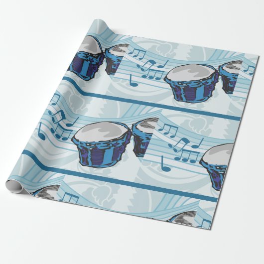 Blue Bongo Drum Music Geschenkpapier (Ungerollt)