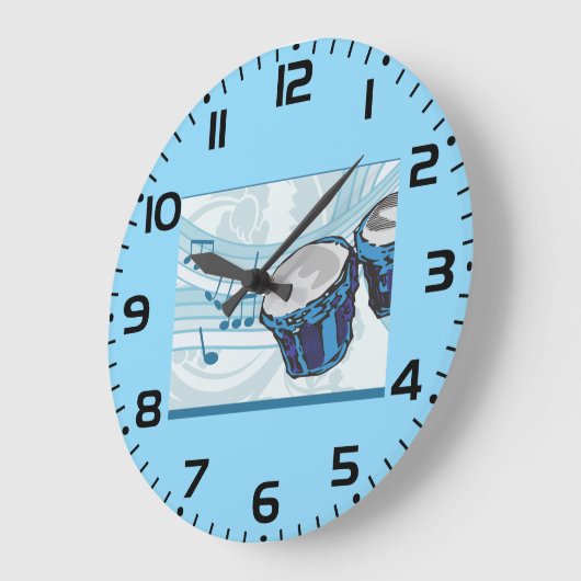 Blue Bongo Drum Music Große Wanduhr (Winkel)