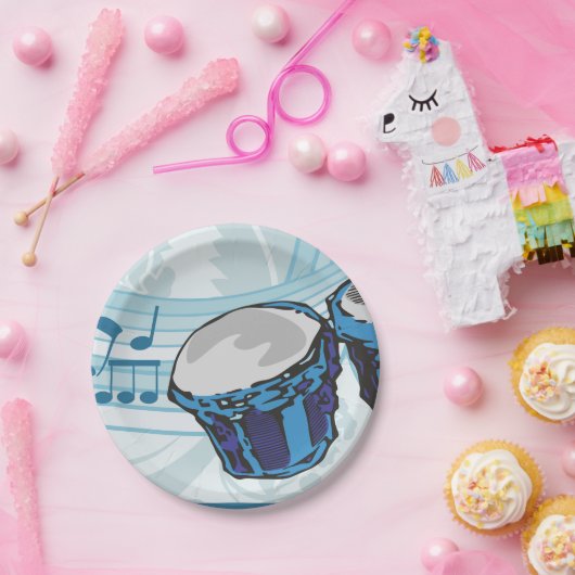 Blue Bongo Drum Music Pappteller (Party)