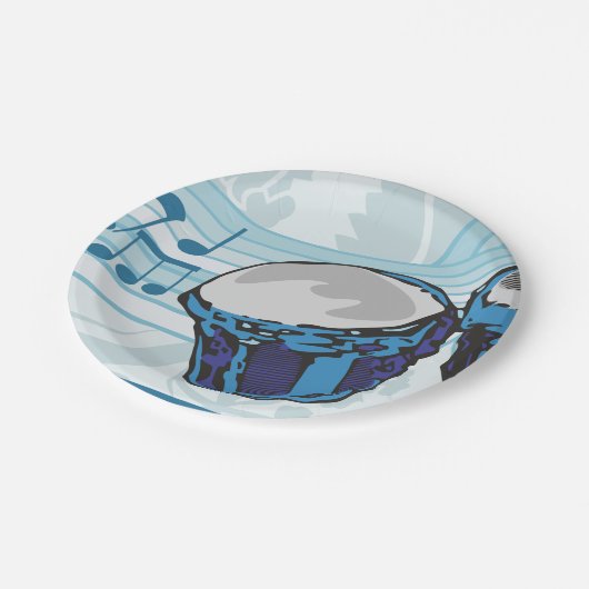 Blue Bongo Drum Music Pappteller (Schrägansicht)