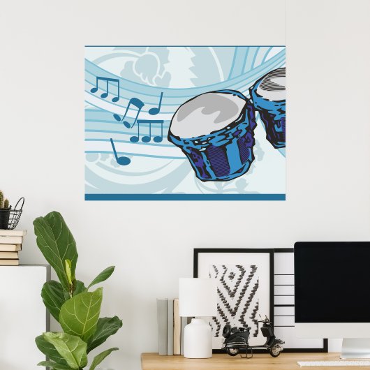 Blue Bongo Drum Music Poster (Heimbüro)