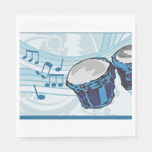 Blue Bongo Drum Music Serviette (Vorderseite)