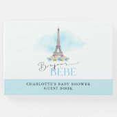 Blue Bonjour Bébé Eiffel Tower Baby Dusche Gästebuch (Vorderseite)