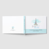 Blue Bonjour Bébé Eiffel Tower Baby Dusche Gästebuch (Voll)