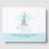 Blue Bonjour Bébé Eiffel Tower Baby Dusche Gästebuch (Vorderseite)