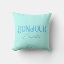 Blue Bonjour Bonne Nuit Throw Kissen