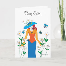 Blue Bonnet Easter Girl Holiday Card Feiertagskarte