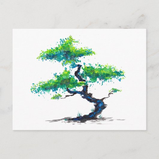 Blue Bonsai Wasserfarben Postkarte (Vorderseite)