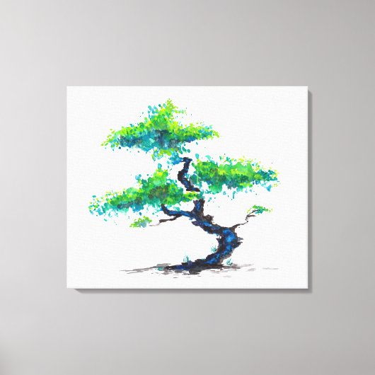 Blue Bonsai Watercolor Canvas Print Leinwanddruck (Vorderseite)