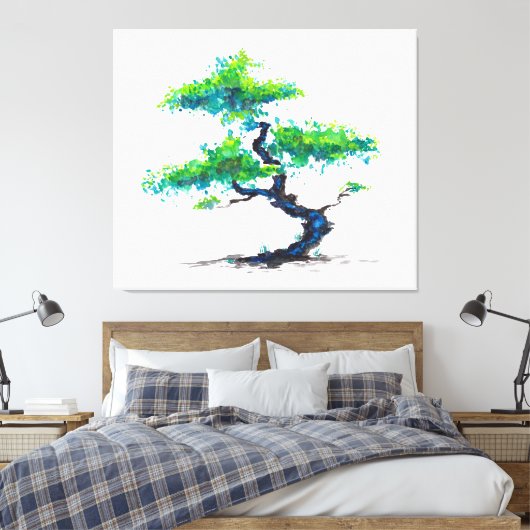 Blue Bonsai Watercolor Canvas Print Leinwanddruck (Insitu (Schlafzimmer))