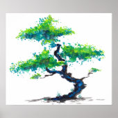 Blue Bonsai Watercolor Poster Print (Vorne)