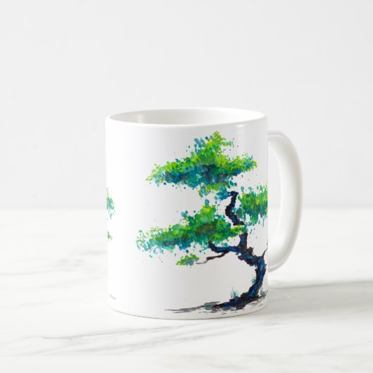 Blue Bonsai Watercolor Tasse (VorderseiteRechts)