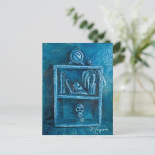 Blue Bookcase Postcard Postkarte (Stehend Vorderseite)