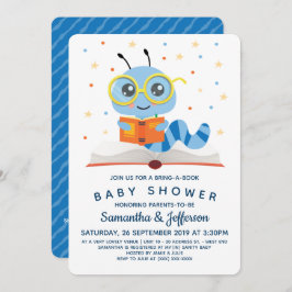 Blue Bookworm Book Baby Dusche Einladung