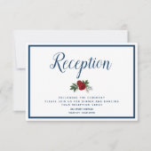 Blue Border Crimson Watercolor Peonies Empfang Einladung (Vorderseite)