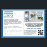 Blue Border Gray Text Logo & Qr Informativ Flyer<br><div class="desc">Informativer Marketing-Flyer für Ihr kleines Unternehmen mit viel Platz für Ihren eigenen Text auf einer Seite, zusammen mit Ihrem Logo, QR-Code, und ein Foto. Auf der anderen Seite ein größeres Foto, eine Website-Adresse und eine Tagline oder kurzer Text. Ein blauer Rahmen, der den Text fokussiert Werbefilm Flyer personalisiert mit Ihrem...</div>