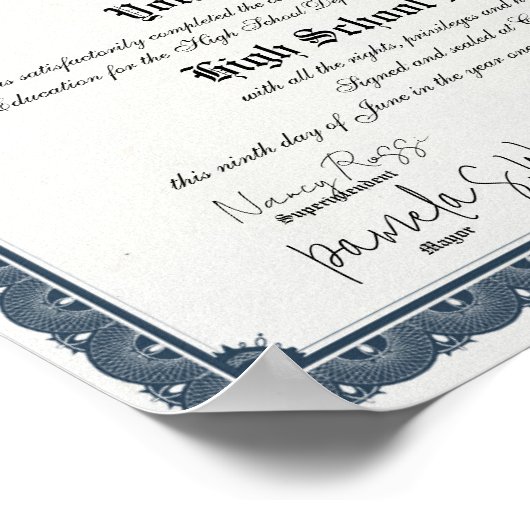 Blue Border High / Zuhause School Diploma Poster (Ecke)