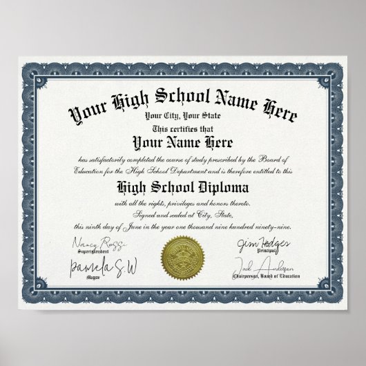 Blue Border High / Zuhause School Diploma Poster (Vorne)