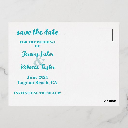 Blue Border Image Save the Date Postcard Folie Einladungspostkarte (Rückseite)