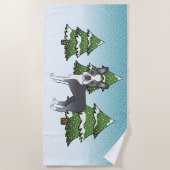 Blue Boston Terrier in einem Winterwald Strandtuch (Vorderseite)