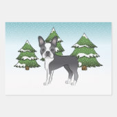 Blue Boston Terrier in einem Winterwald wackeln Geschenkpapier Set (Vorderseite 3)