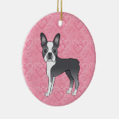 Blue Boston Terrier On Pink Hearts Pet Memorial Keramik Ornament (Rechts)