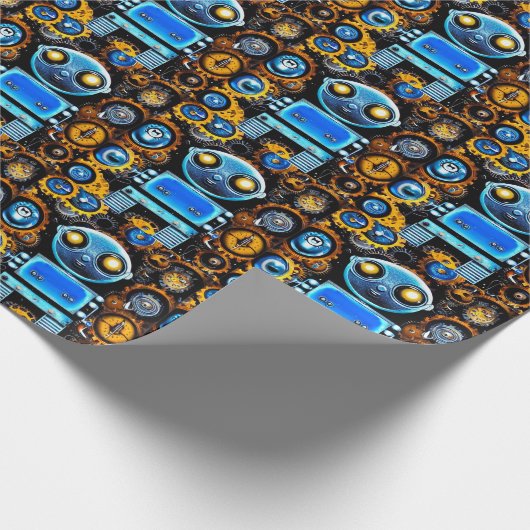 Blue Bot & Gears Geschenkpapier (Ecke)