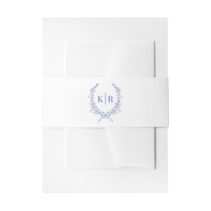 Blue Botaniacal & Ribbon Wappen Monogram Wedding Einladungsbanderole