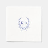 Blue Botaniacal & Ribbon Wappen Monogram Wedding Serviette (Vorderseite)