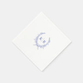 Blue Botaniacal & Ribbon Wappen Monogram Wedding Serviette (Ecke)