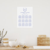 Blue Botaniacal Wappen Monogram Seating Chart Poster (Küche)