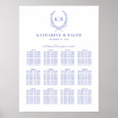 Blue Botaniacal Wappen Monogram Seating Chart Poster (Vorne)