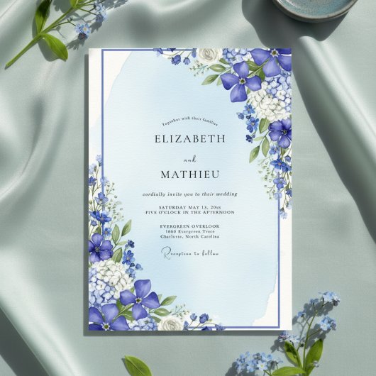 Blue Botanical Bloom Wedding Einladung