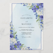 Blue Botanical Bloom Wedding Einladung (Vorderseite)