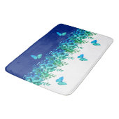 Blue Botanical Butterfly Bath Mat Badematte (Schrägansicht)