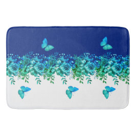 Blue Botanical Butterfly Bath Mat Badematte