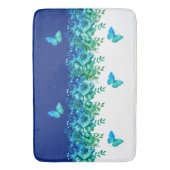 Blue Botanical Butterfly Bath Mat Badematte (Vorderseite Vertikal)