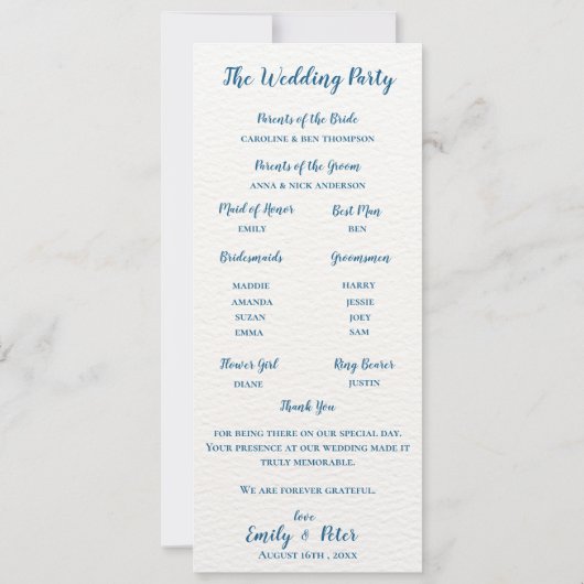 Blue Botanical Butterfly Wedding Program Card Einladung (Rückseite)