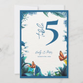 Blue Botanical Butterfly Wedding Table Number Dankeskarte (Vorderseite)