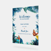 Blue Botanical Butterfly Welcome To Our Wedding Acrylschild (Winkel)