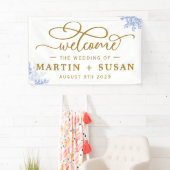 Blue Botanical Eucalyptus Blätter Wedding Party Banner (Insitu)