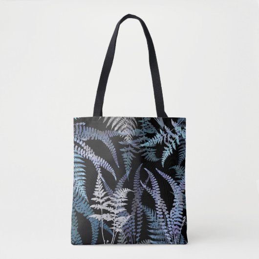 Blue Botanical Ferns on Dark Background Tasche (Vorderseite)