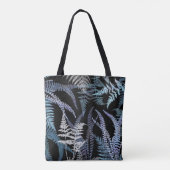 Blue Botanical Ferns on Dark Background Tasche (Rückseite)