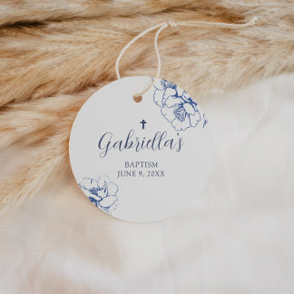 Blue Botanical Floral Baptism Geschenkanhänger