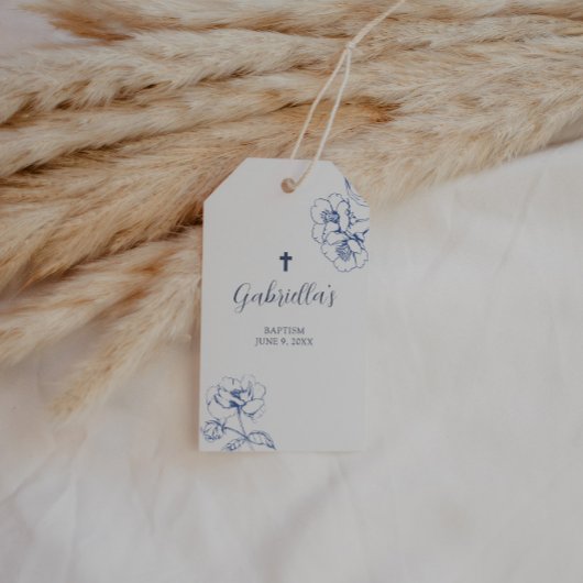 Blue Botanical Floral Baptism  Geschenkanhänger