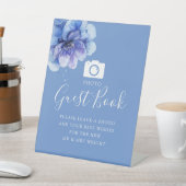 Blue Botanical Floral Foto Gästebuch Hochzeit Sockelschild (In SItu)