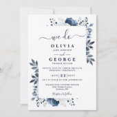 Blue Botanical Floral Intimate Private Hochzeit Einladung (Vorderseite)