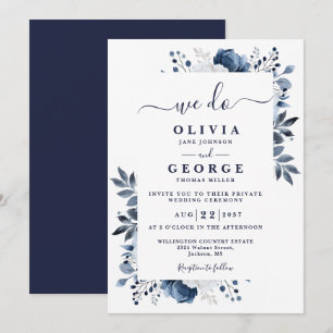 Blue Botanical Floral Intimate Private Hochzeit Einladung