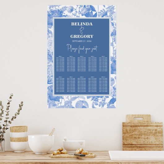 Blue Botanical Florals Wedding Chart Poster (Küche)